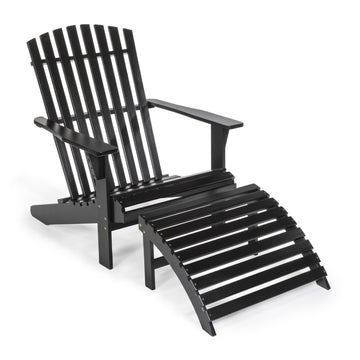 Saranac 2-Piece Traditional Rustic Acacia Wood Adirondack Chair with Detachable Ottoman - JONATHAN Y